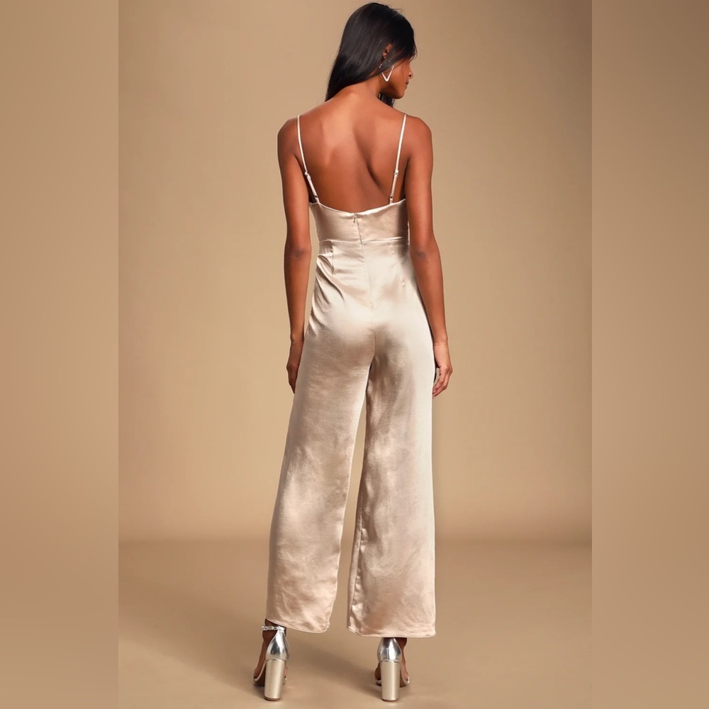 LUSH Champagne Satin Cowl Neck Culotte Jumpsuit - Picture 6 of 7